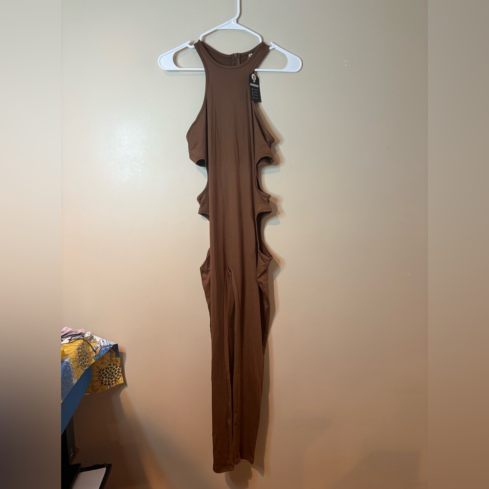 Amazon Ekaliy Brown Cutout Jumpsuit